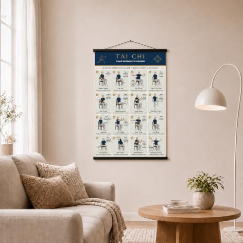 Tai Chi Chair Workout Chart for Seniors - Dark Blue Seated Exercises