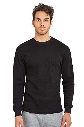 X-Large Black Men's Waffle-Knit Thermal Top - Heavy Weight Cotton