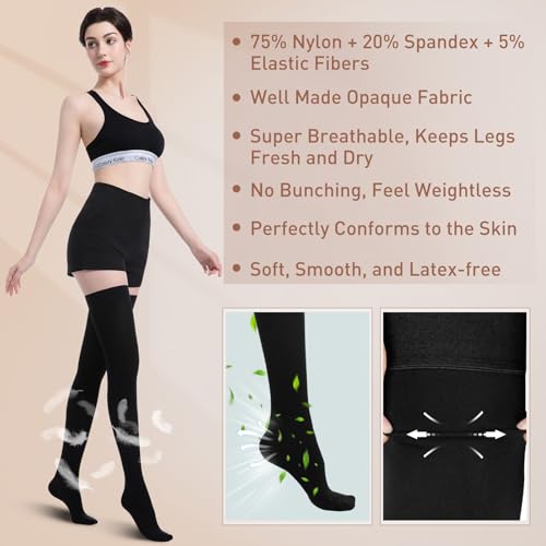Myshear Medical Compression Stockings Thigh High Support Socks Black Large 20-30 mmHg