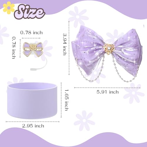 Bling Bow Straw Topper & Silicone Boot Set for Tumblers - Purple