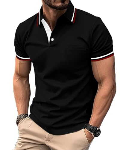 ZITY Men's XX-Large Black Polo Shirt with Pocket – Moisture-Wicking Collared Golf & Casual Top