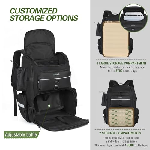 Shupaii Fishing Backpack with Rod Holders 45L Tackle Storage Bag - Black