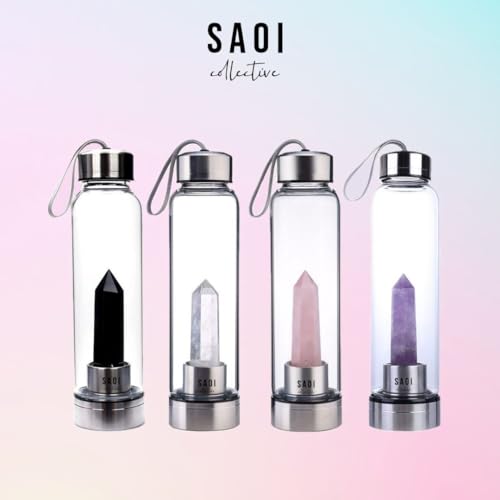 SAOI Amethyst Crystal Water Bottle - Reusable Glass & Stainless Steel Wellness Drinkware