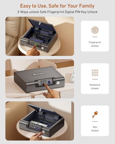 Biometric Fingerprint Gun Safe for Handguns with USB Charging