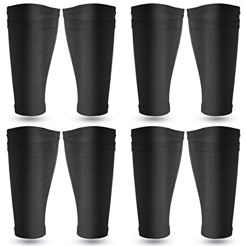 Soccer Shin Guard Sleeves with Pocket - 4 Pairs, Elastic & Ventilated, Black