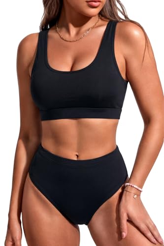 Tempt Me Medium Black High-Waisted Sporty Bikini Set Two-Piece Swimsuit