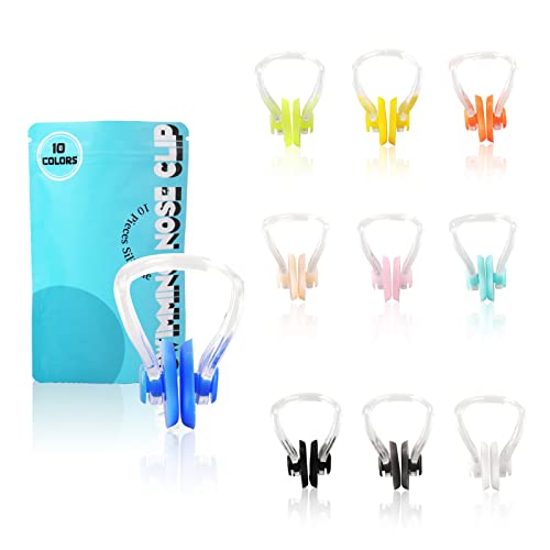 Swimming Nose Clip Set - 10 Silicone Waterproof Plugs with Storage Bag