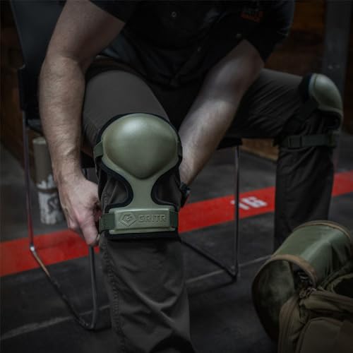 GRITR Tactical Knee Pads - Heavy Duty Range Green Protection, Adjustable Fit