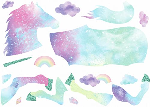 RoomMates Galaxy Unicorn Peel and Stick Wall Decal with Glitter – Large Reusable Wall Art