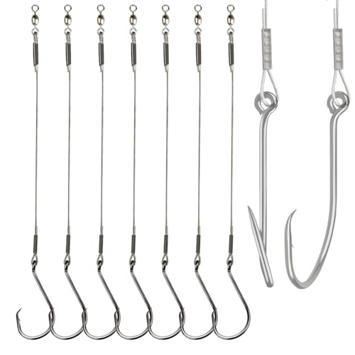Circle Fishing Hooks Rigs - 25 Pack 1/0 with Stainless Steel Leader