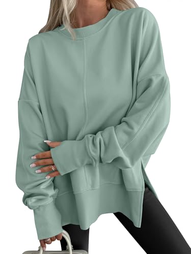 Oversized Fleece Lined Sweatshirt with Thumbhole - Medium Sage Green