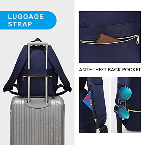 Vintage Canvas Backpack with USB Port - Quilted Blue, 15.6 Inch