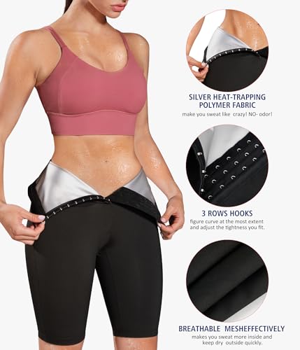 High Waist Sauna Sweat Shorts for Women - Compression, X-Large, Black