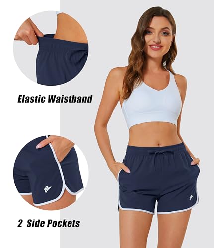MAGCOMSEN Women's Athletic Shorts Medium Navy - Quick Dry Running Workout Gym Pockets