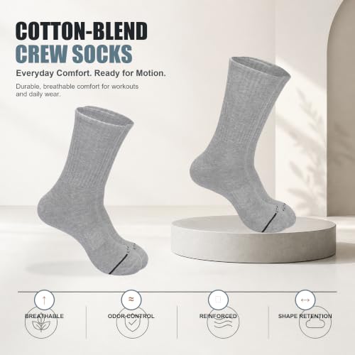 Unisex Crew Socks 3-Pack - Black, White, Gray, Size 9-11
