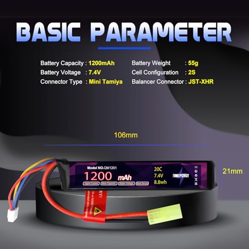 7.4V 1200mAh 2S Lipo Battery Pack with Mini TMY Plug for Airsoft