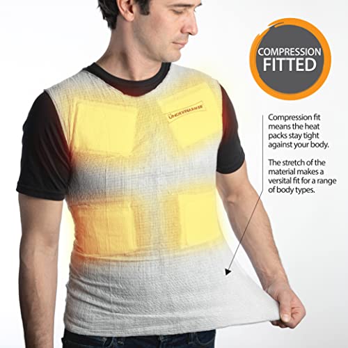 Medium White Heated Vest Shirt with 8 Heat Packs - Compression Body Warmer