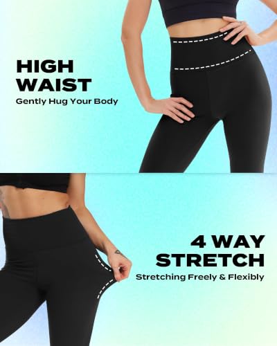 High Waisted Capri Leggings for Women - Tummy Control, A-Black