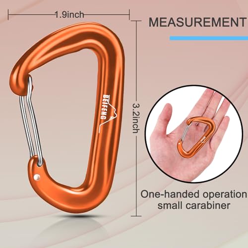 Heavy Duty Lightweight Locking Carabiner Clips - Orange 4Pcs