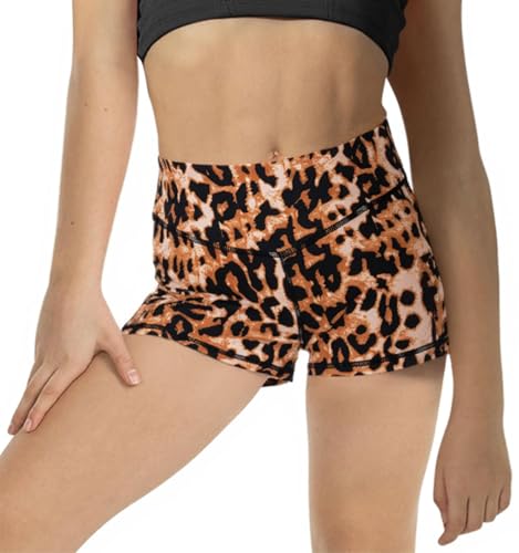 Girls High-Waisted Athletic Shorts - Leopard Print - Size 5-6 Years