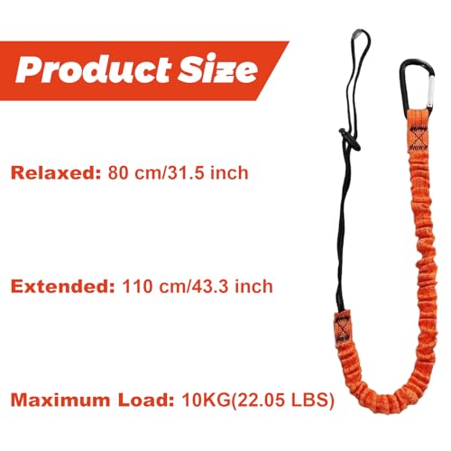 10pcs Retractable Tool Lanyards for Hand Tools with Carabiner and Adjustable Loop End, Extendable Length 31.5 "-43.3", Aluminum Screw Lock Carabiner with Shock Cord Stopper