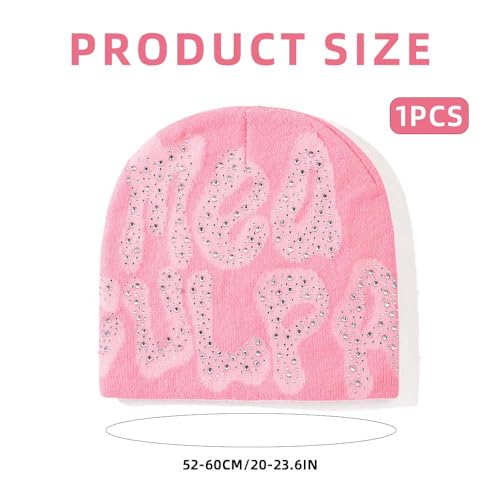 Women's Y2K Pink Knit Beanie - Warm Skull Cap