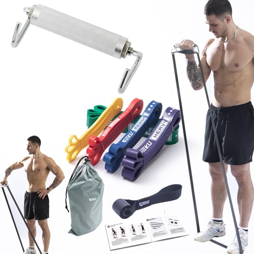 GEKU FIT Resistance Bands Set with Aluminum Alloy Handles - Full-Body Workout, 5 Natural Latex Bands, Portable Gym Equipment