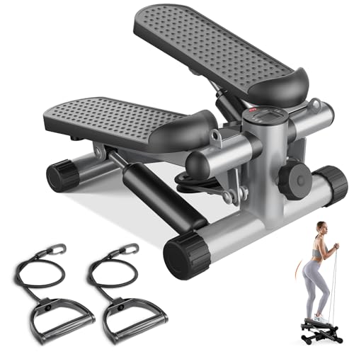 Mini Stair Stepper with Resistance Bands for Full Body Workout - Silver