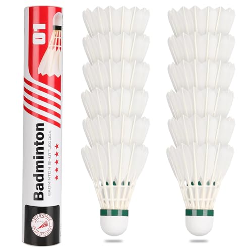 12 Pack Goose Feather Badminton Shuttlecocks - White