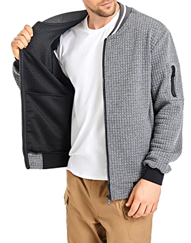 SAVKOOV Mens Lightweight Bomber Jacket - Gray, Large