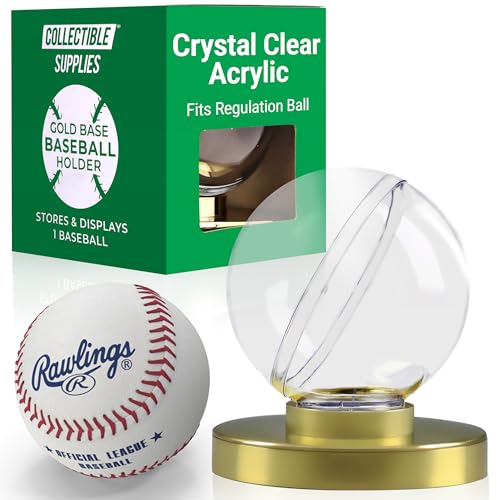 Autographed Baseball Display Case with UV Protection – Clear Acrylic, Gold Base, Stackable