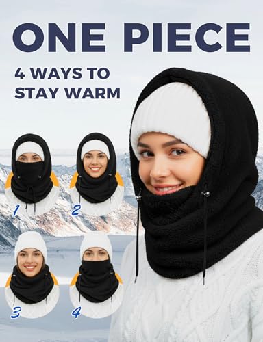Fleece Balaclava Face Mask - Windproof Neck Warmer - Black Large