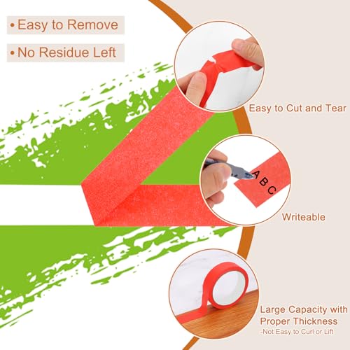 PATIKIL Masking Tape 0.2 Inch Wide, 4 Roll 22 Yard Painters Tape Bulk No Residue Craft Tape for Wall Painting Labeling Car Painting Home DIY Flower Crafts Decoration, Red