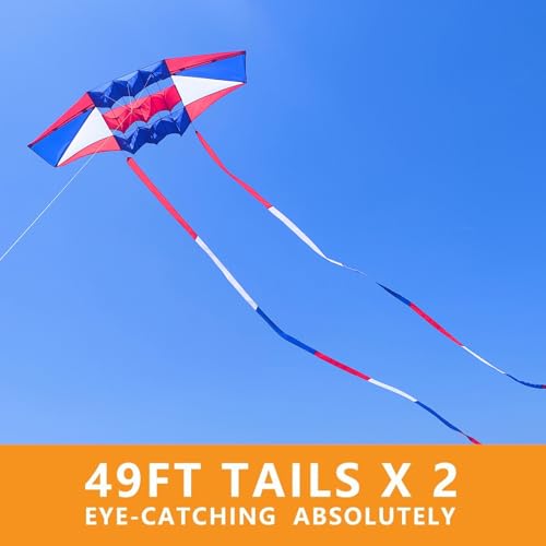 Mint's Colorful Life Red, White & Blue Large Kite for Adults & Teens, 98-inch Easy Fly with Long Tails