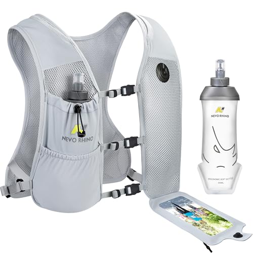 Gray N NEVO RHINO Running Vest with 350ML TPU Soft Flask, Adjustable Chest
