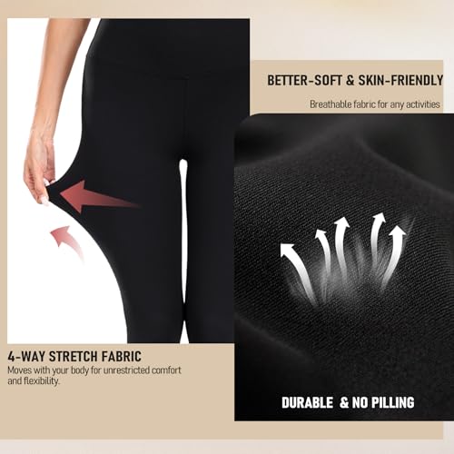 High Waisted Leggings for Women - Full Length, Tummy Control, Large/X-Large - Black
