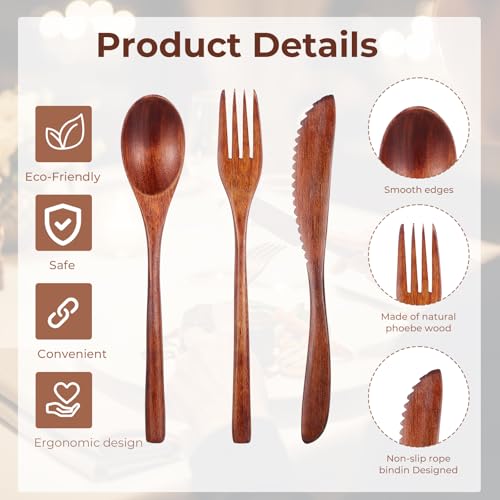 Reusable Wooden Cutlery Set - 6PCS Nanmu Utensils