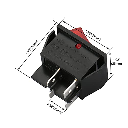DPST Rocker Switch - 16A 250V 4-Pin Red LED Illuminated Snap-in Power Switch