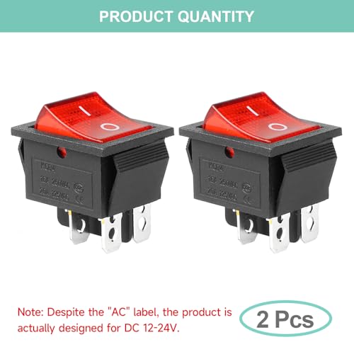 DC 12V-24V 30A Toggle Switch with Red LED Light - 2Pcs
