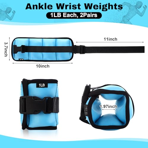 Ankle Wrist Weights for Exercise - 2 Pairs, 1lb, Blue