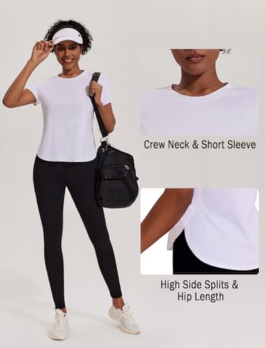 UPF 50+ Short Sleeve Athletic Workout Top - Large, White