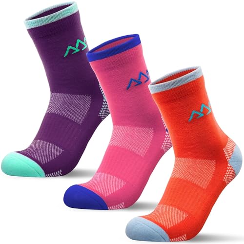innotree Merino Wool Hiking Socks for Women - Thermal Crew, Medium, Purple/Pink/Red (3 Pairs)
