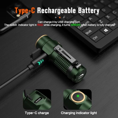 NICRON C1 EDC Flashlight Rechargeable, 1200 High Lumens Type C Charging Pocket Light with Tail Magnet - Small and Powerful Flashlight Dual-Way Clip Portable IPX8 Waterproof for Camping and Daily Use