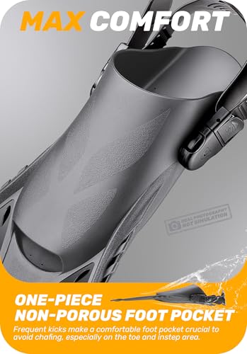 Travel Size Snorkel Fins - Adjustable Lightweight Short Flippers - Black L/XL