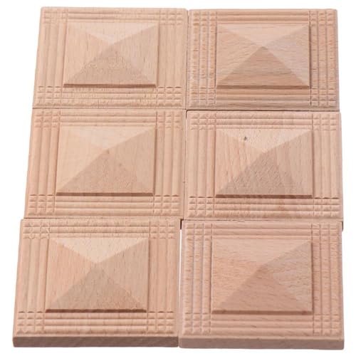 6 Pcs Wood Carved Appliques Square Furniture Decal Flower Pattern Wood Applique Onlay Unpainted for Cabinet Door Mirror Bed Wall Furniture Decoration 5x5cm/1.97x1.97in