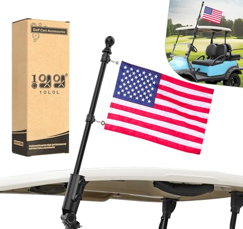 Black 10L0L Golf Cart Flag Holder Kit with Embroidered USA Flag & 12x18" Flag