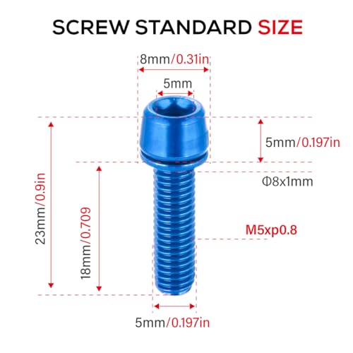 Bicycle Stem Bolts with Washers - M5x18mm - Blue