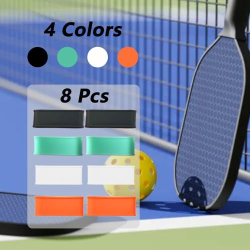 Pickleball Paddle Grip Bands - 8 Pcs Silicone Rings, 4 Colors