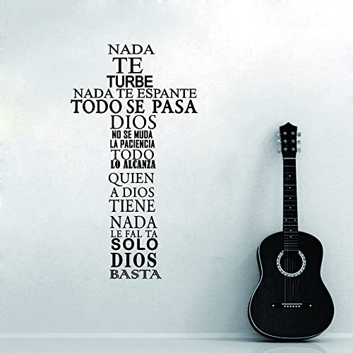 "Nada te turbe"Wall Sticker "Solo Dios Basta"Wall Decor Cross Wall Decal~Spanish Quote Decals for Family Decoration Effect Size:23"x40"inch (Black-JWH286-NADA)