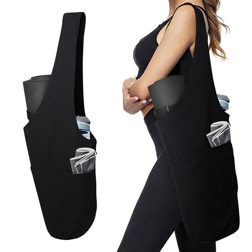 Heavy Duty Cotton Canvas Yoga Bag with Multi-Pockets - Black
